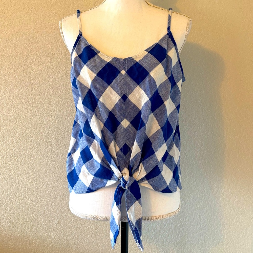 Blue and White Checkered Gingham Plaid Women's Tank Top